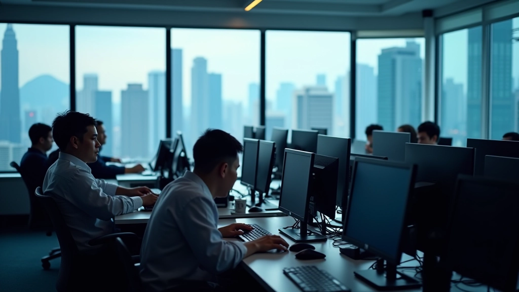 Modern web development team workspace with multiple monitors and developers optimizing website performance