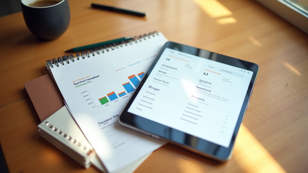 Smartphone and tablet devices on wooden surface showing performance metrics